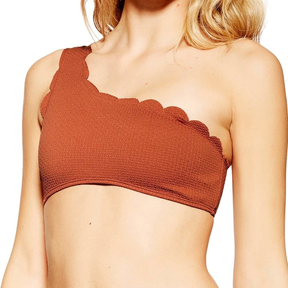 Topshop One Shoulder Scalloped Bikini Top